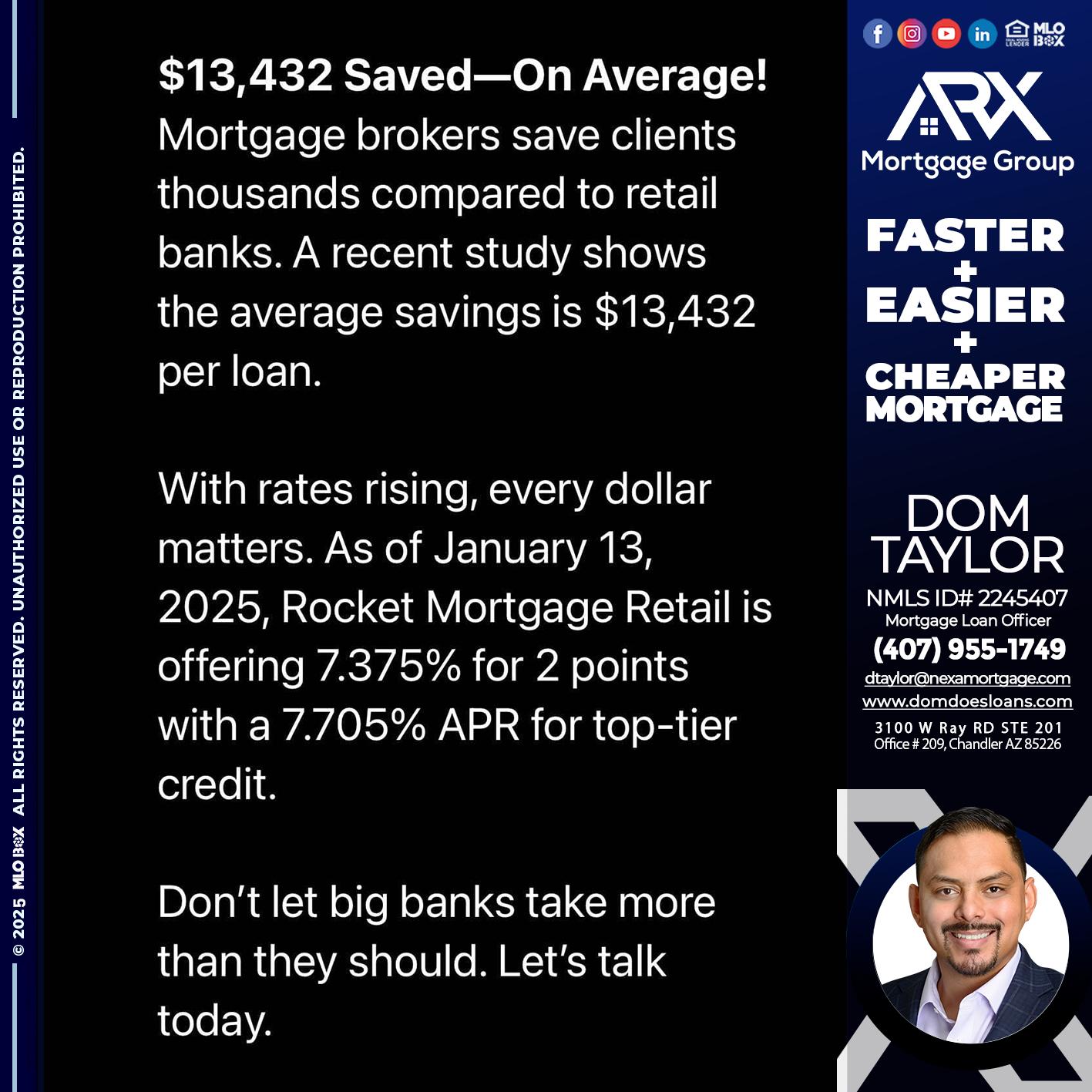 saved on average - Dom Taylor -Mortgage Loan Officer