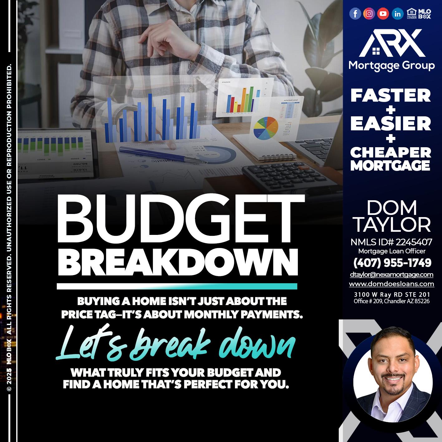 BUDGET BREAKDOWN - Dom Taylor -Mortgage Loan Officer