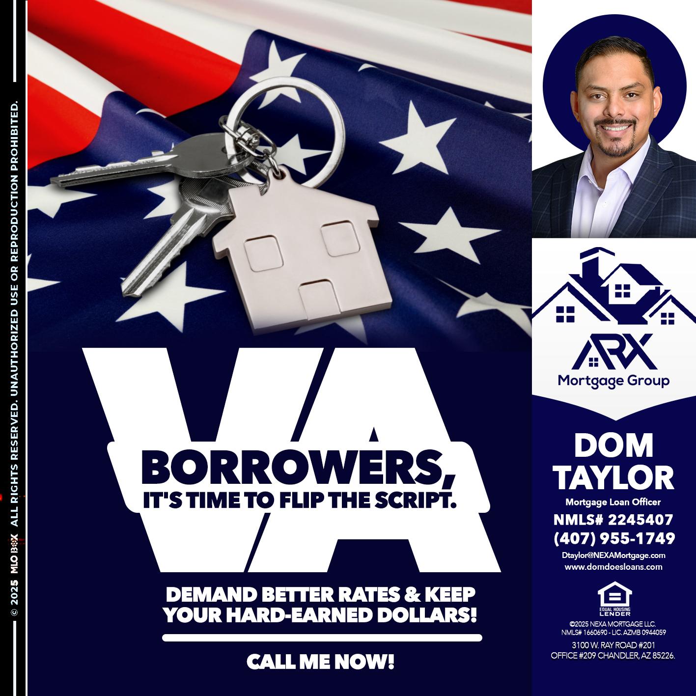 VA BORROWERS - Dom Taylor -Mortgage Loan Officer
