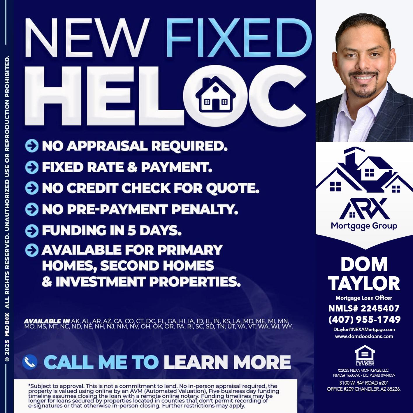 NEW FIXED HELOC - Dom Taylor -Mortgage Loan Officer
