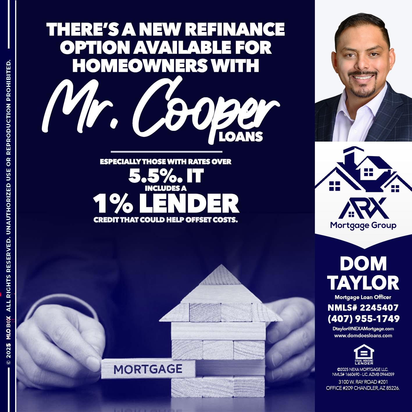 Mr. Cooper loans - Dom Taylor -Mortgage Loan Officer