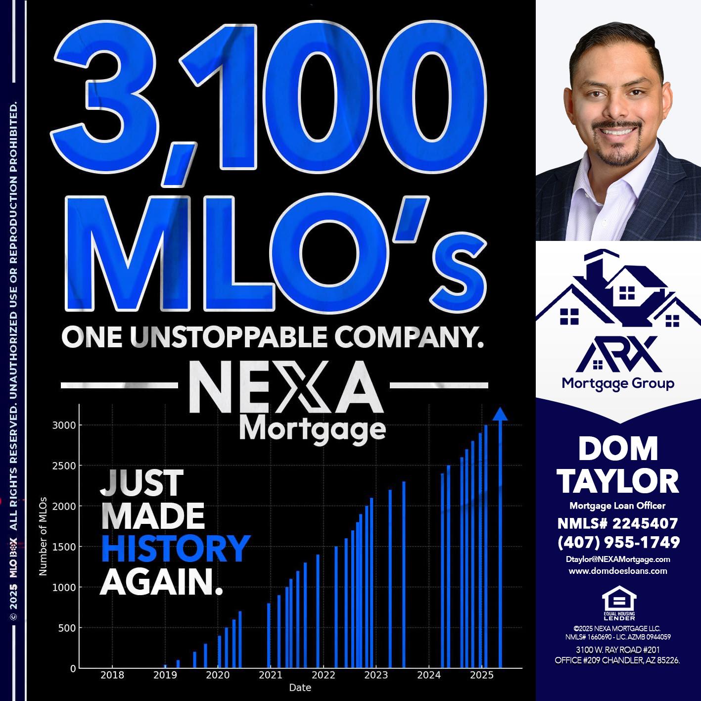 3,100 MLO´s - Dom Taylor -Mortgage Loan Officer