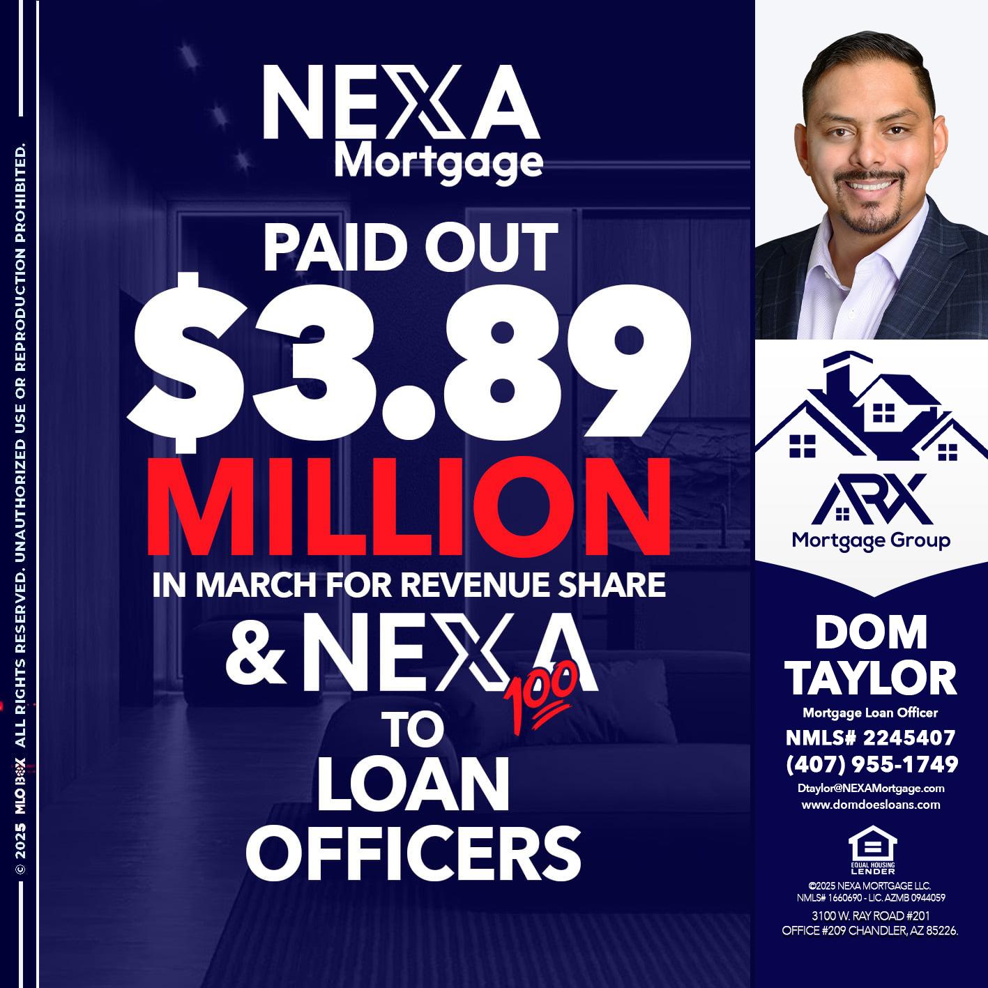 NEXA PAID OUT - Dom Taylor -Mortgage Loan Officer