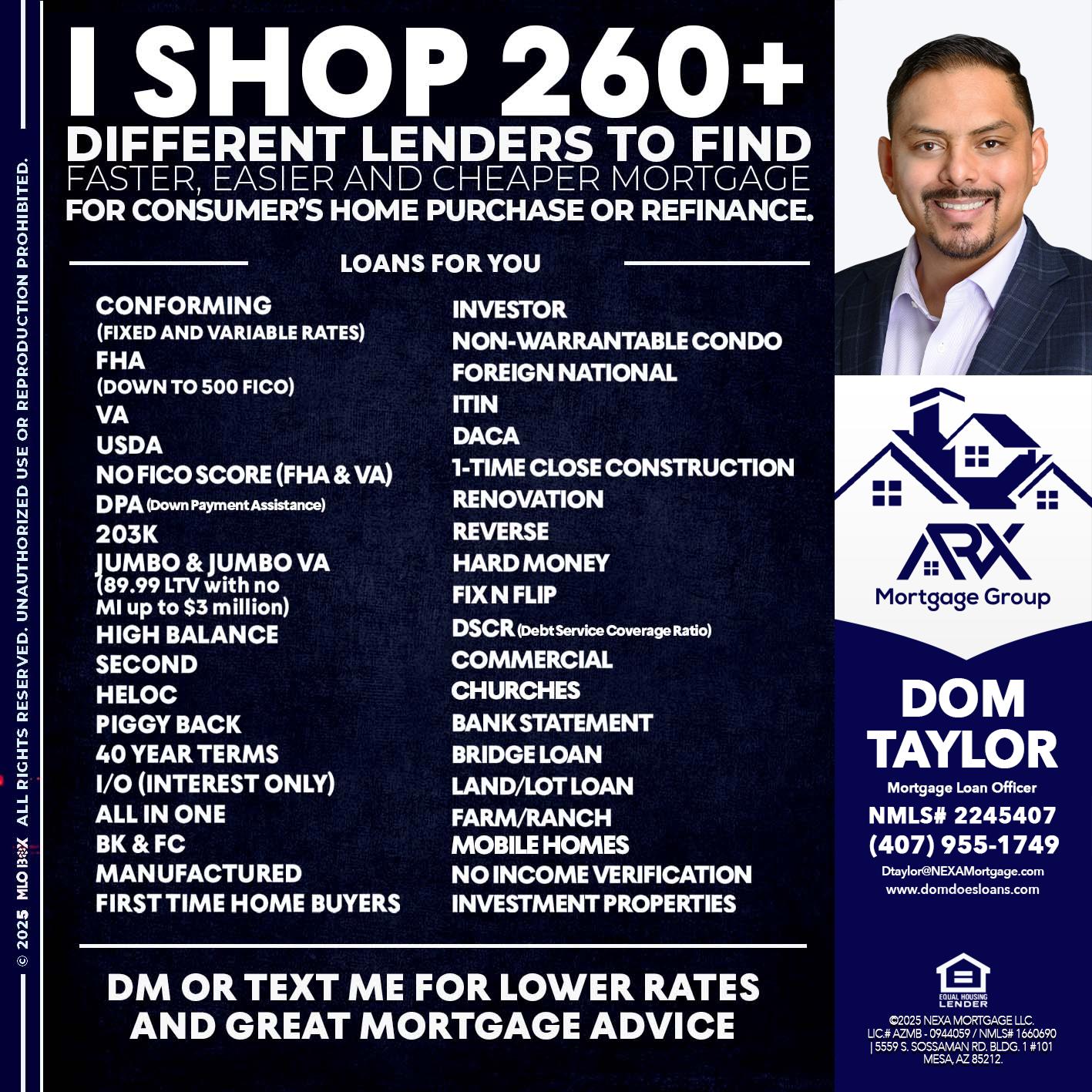 I SHOP +260 - Dom Taylor -Mortgage Loan Officer