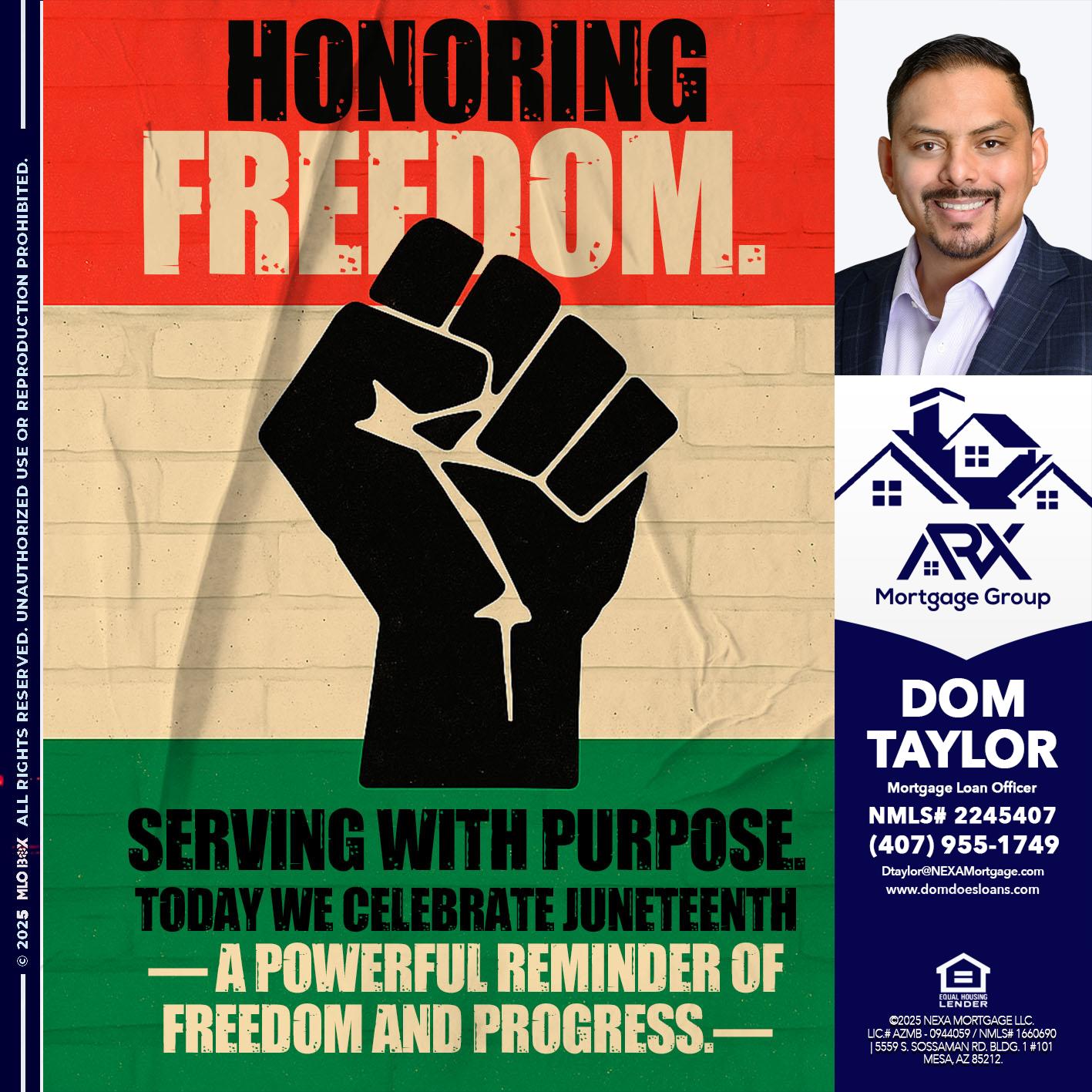 HONORING FREEDOM - Dom Taylor -Mortgage Loan Officer