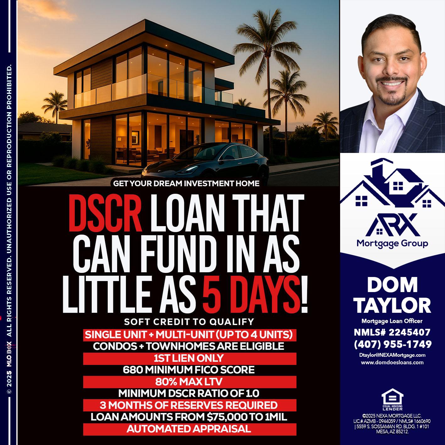 DSCR LOAN - Dom Taylor -Mortgage Loan Officer