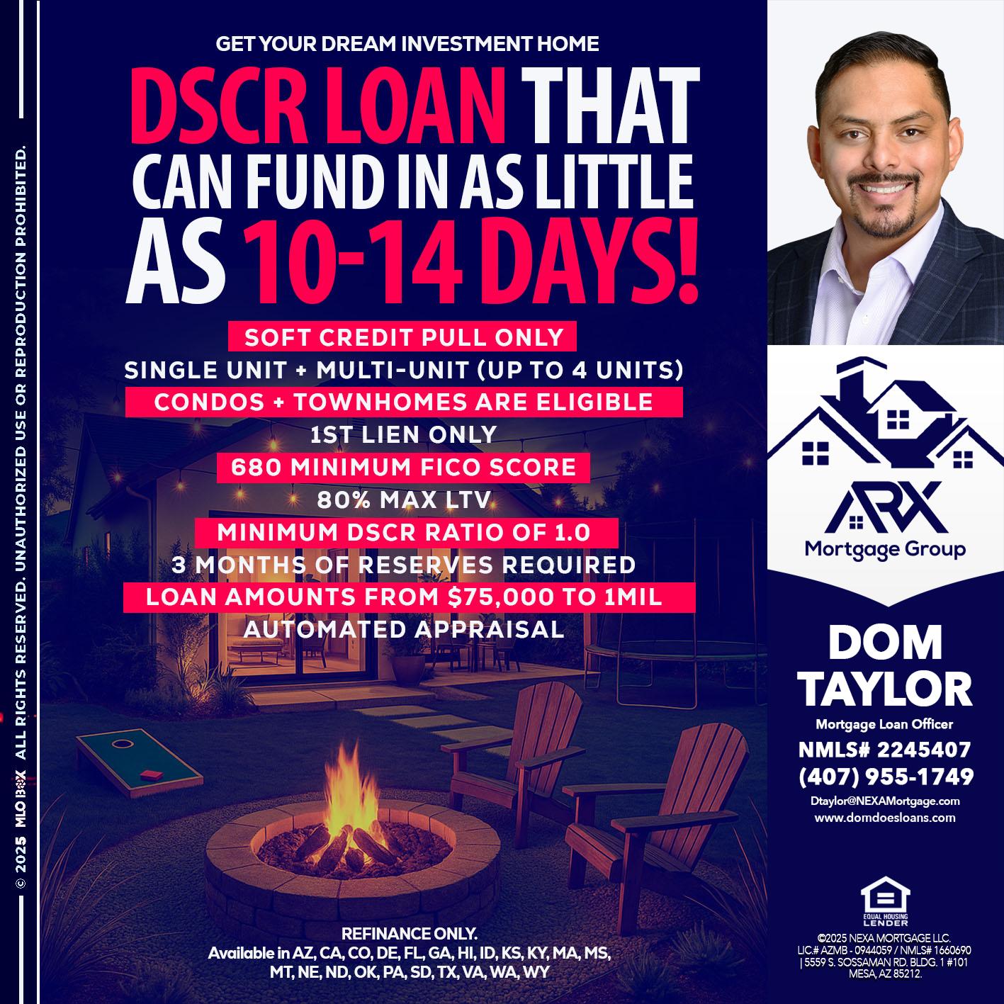 DSCR LOAN - Dom Taylor -Mortgage Loan Officer