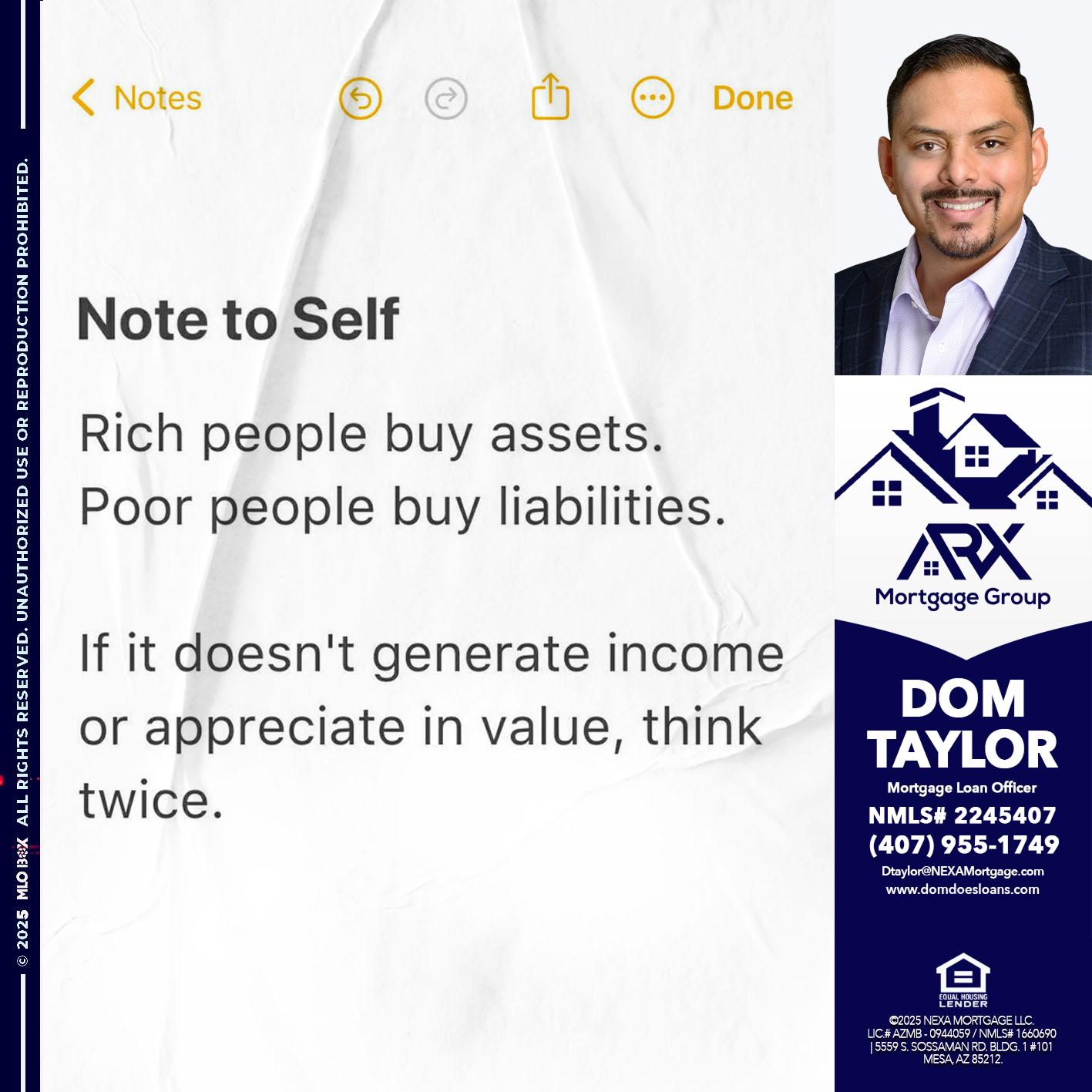 NOTE TO SELF - Dom Taylor -Mortgage Loan Officer