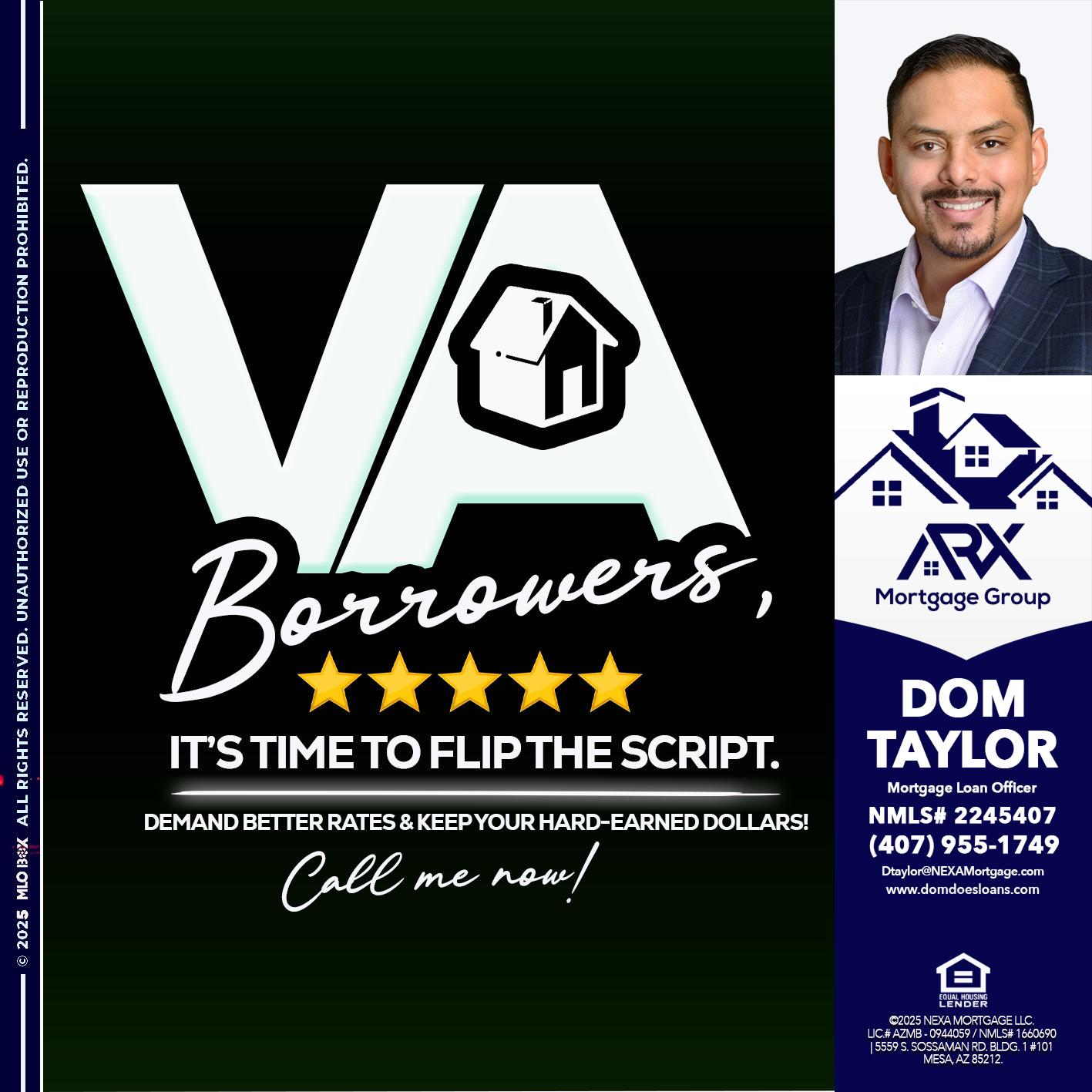 VA BORROWERS - Dom Taylor -Mortgage Loan Officer