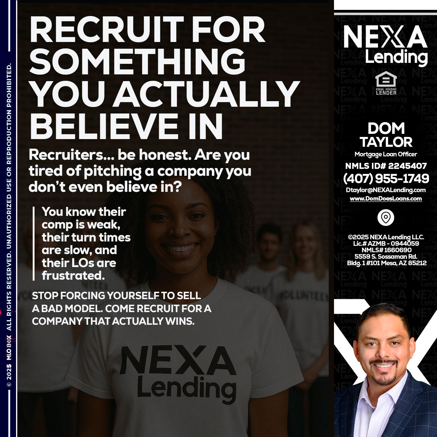 RECRUITING - Dom Taylor -Mortgage Loan Officer