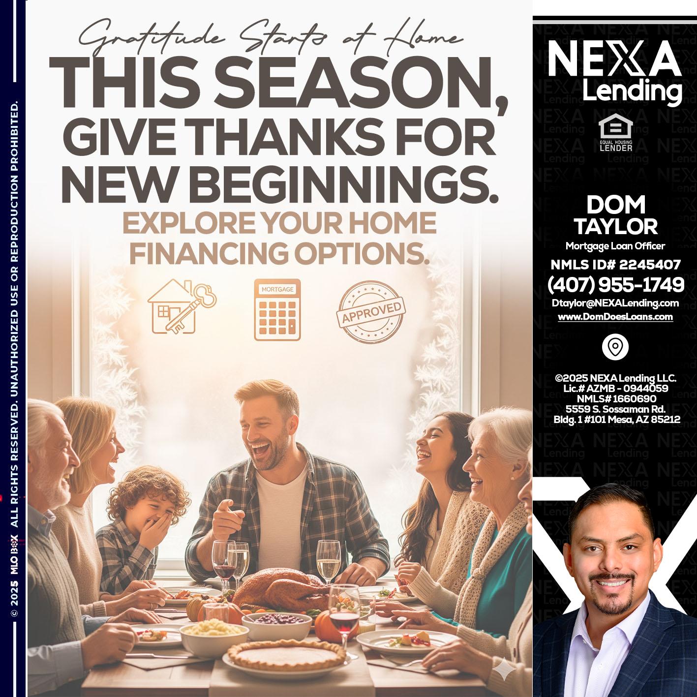 THIS SEASON - Dom Taylor -Mortgage Loan Officer