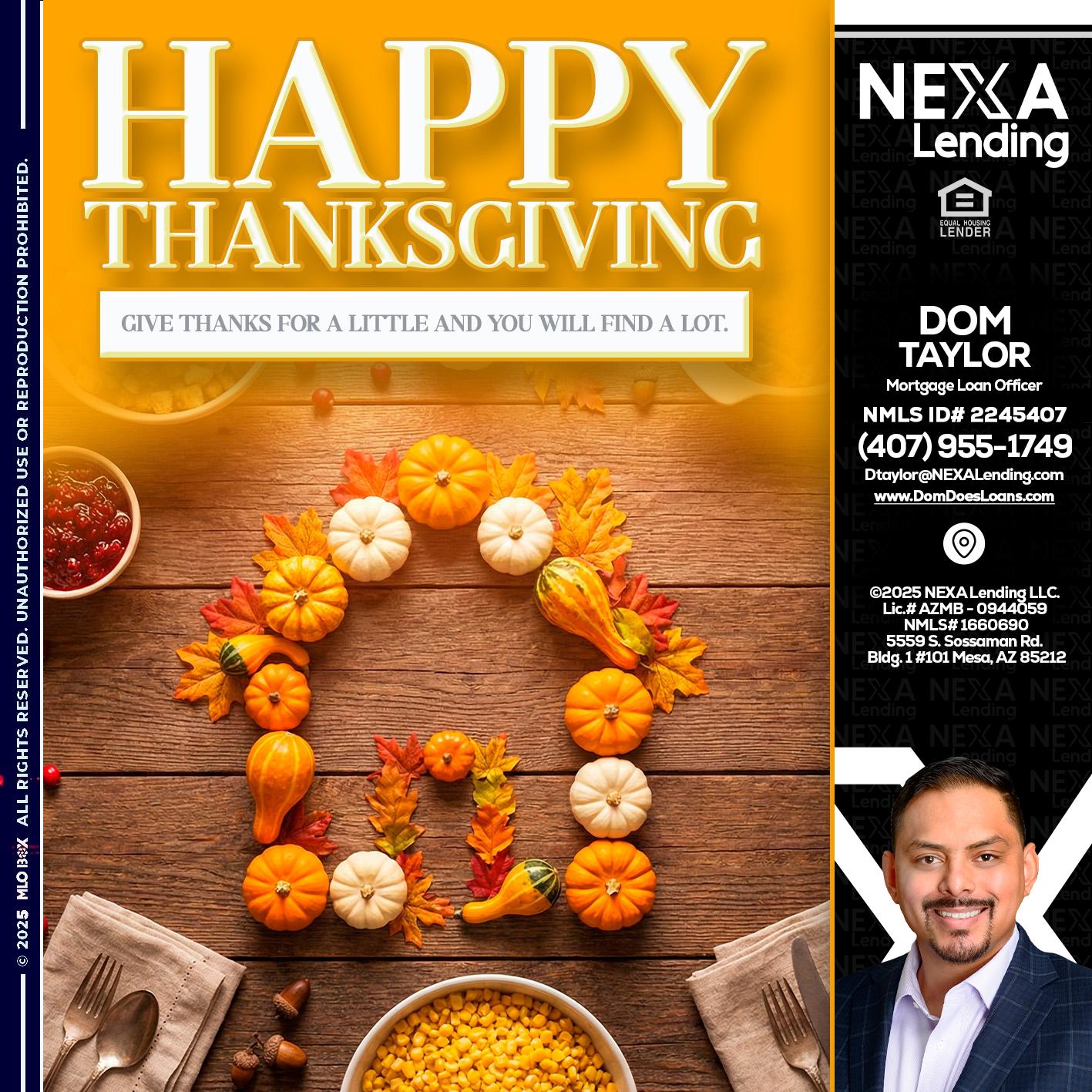 HAPPY THANKSGIVING - Dom Taylor -Mortgage Loan Officer