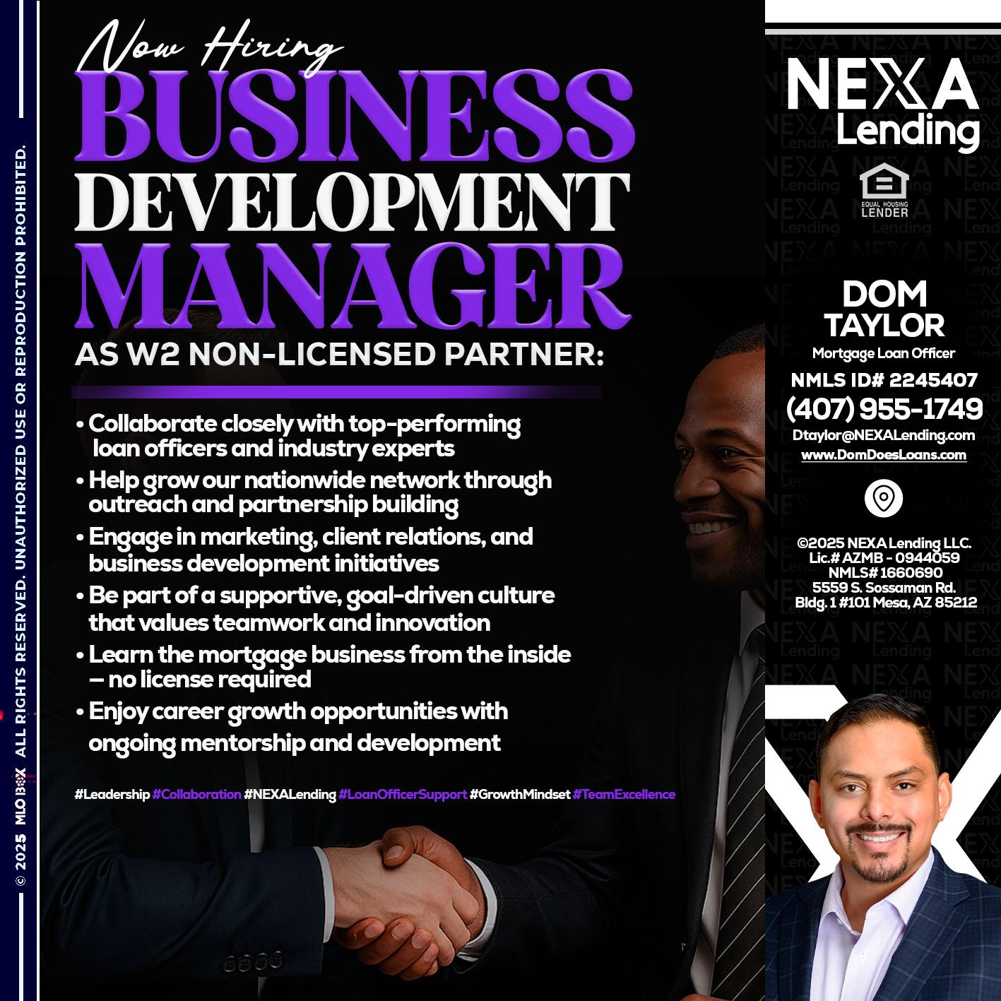 NOW HIRING - Dom Taylor -Mortgage Loan Officer