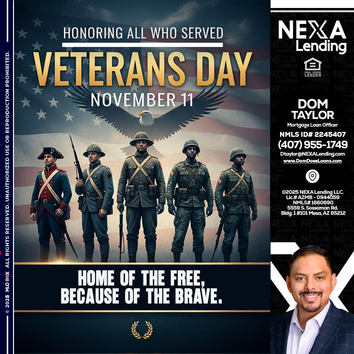 Veterans Day - Dom Taylor -Mortgage Loan Officer