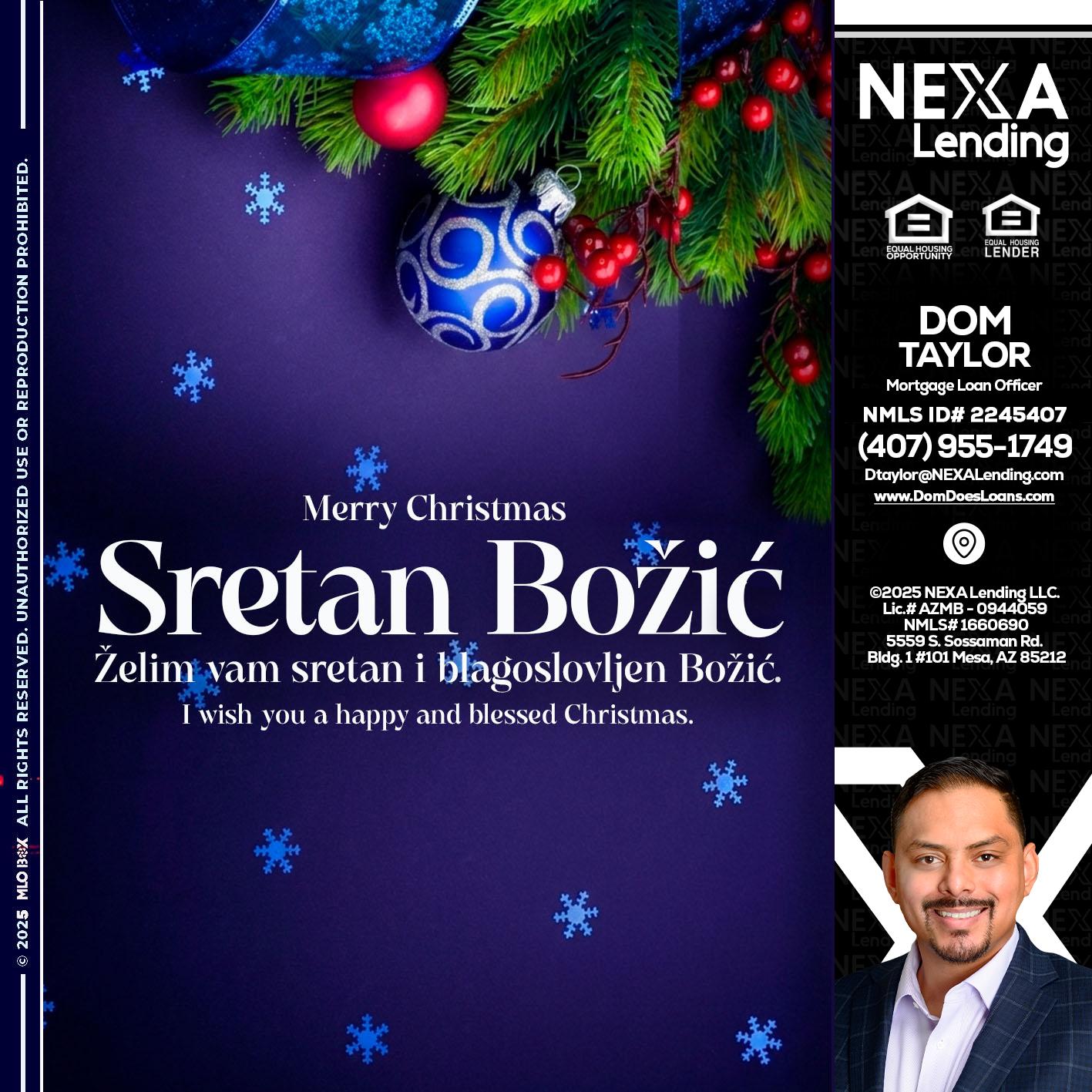 Sretan Božić - Dom Taylor -Mortgage Loan Officer