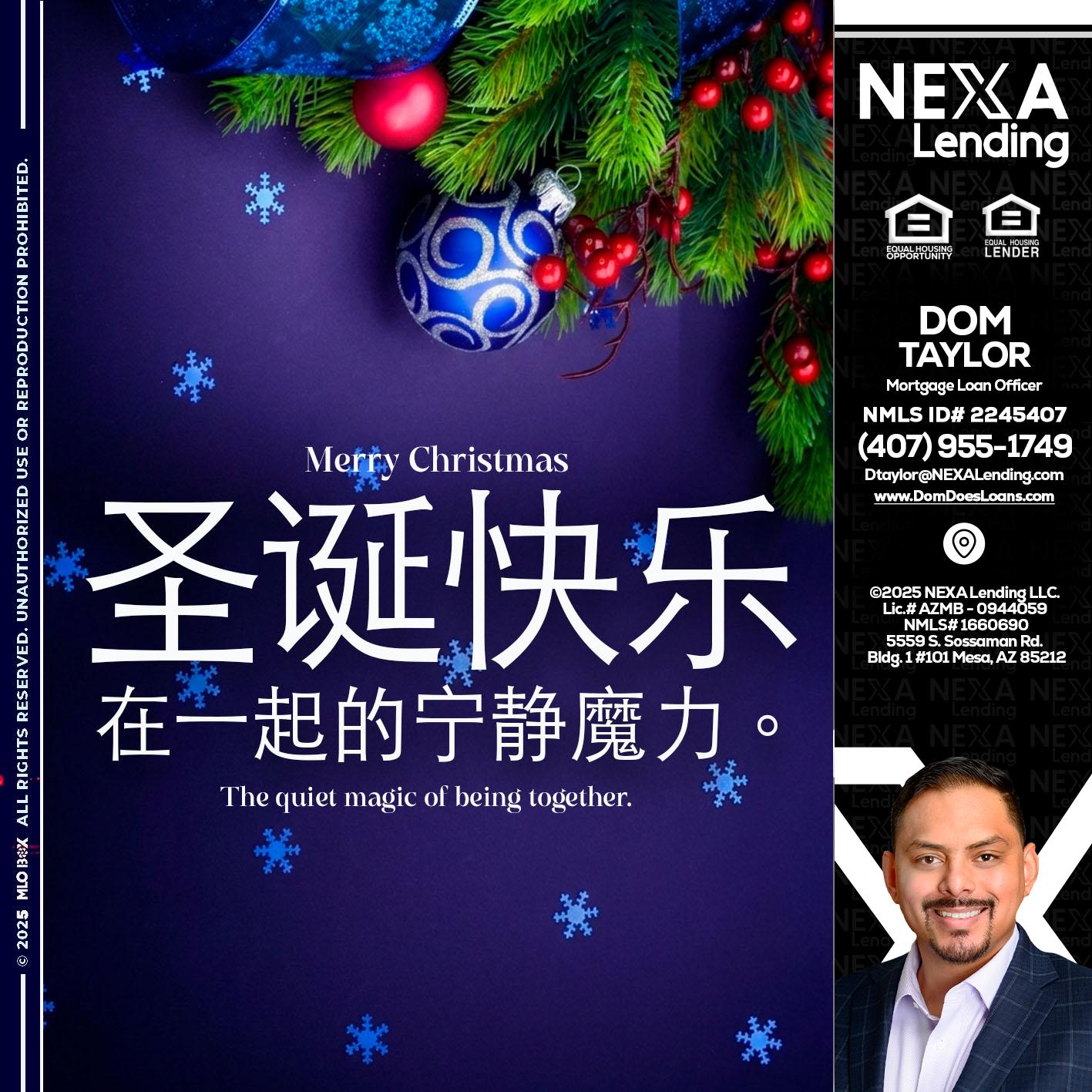 圣诞快乐 在一起的宁静魔力。 - Dom Taylor -Mortgage Loan Officer