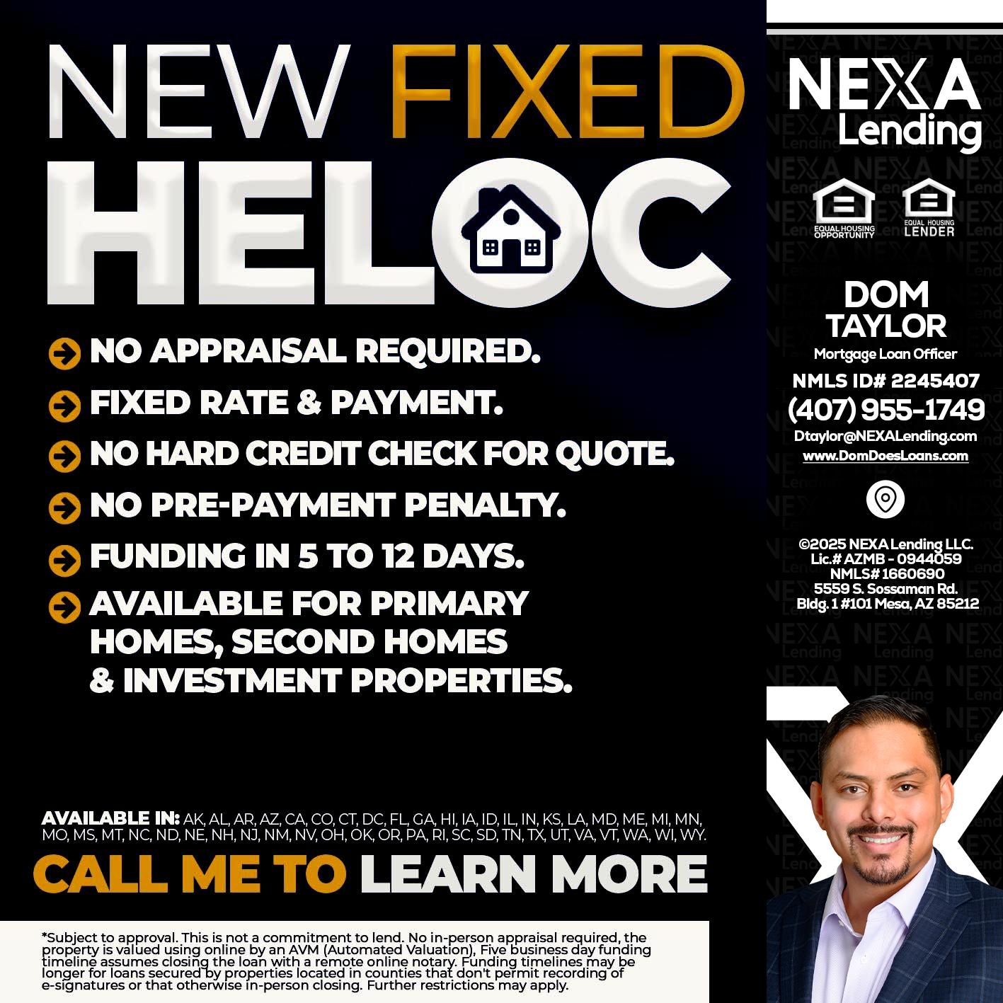 HELOC - Dom Taylor -Mortgage Loan Officer