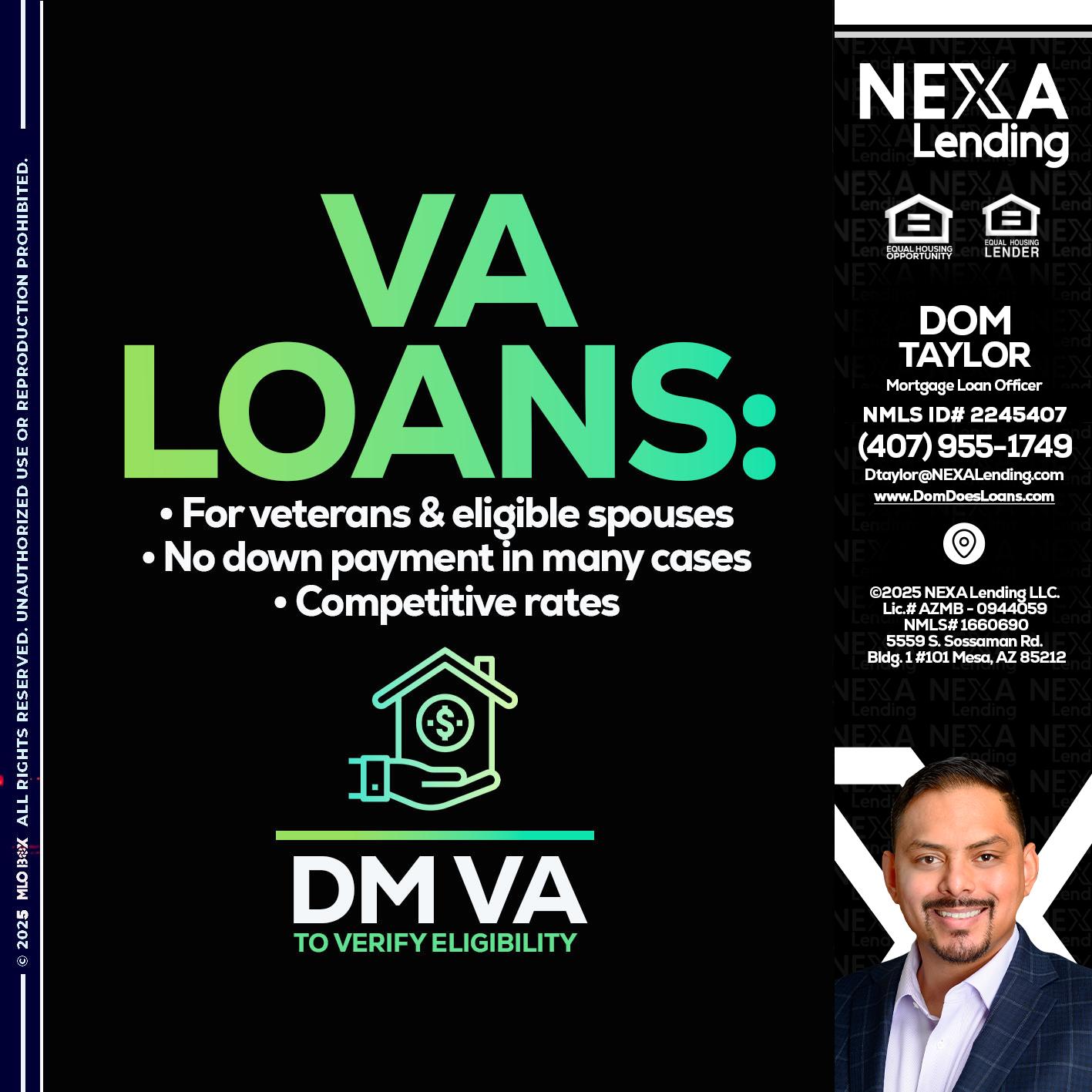 VA LOANS - Dom Taylor -Mortgage Loan Officer