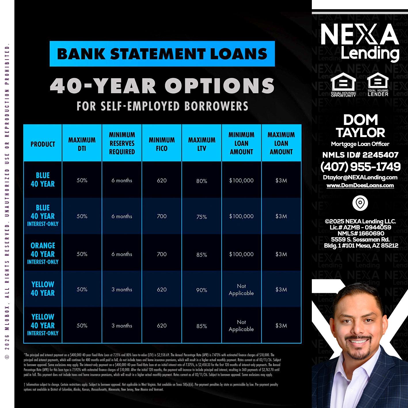 40 YR. OPTIONS - Dom Taylor -Mortgage Loan Officer