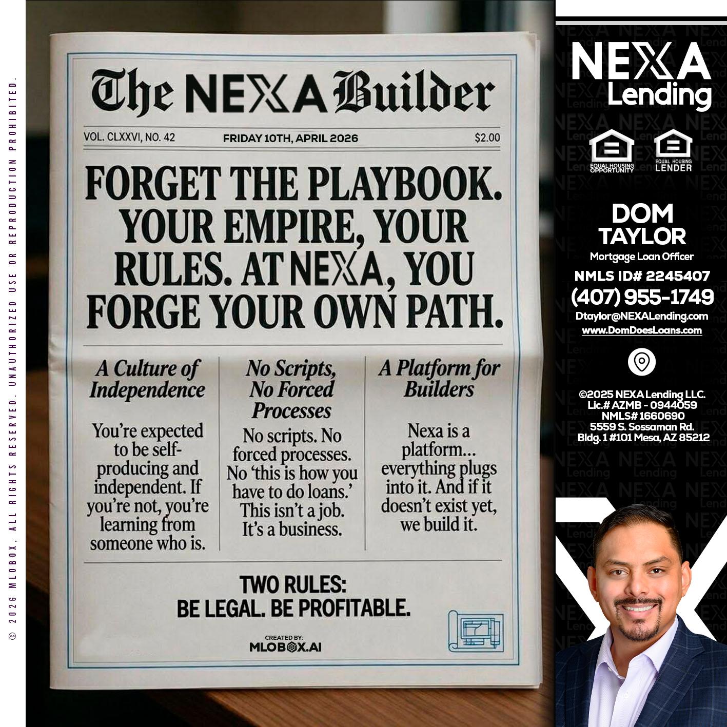 THE NEXA BUILDER - Dom Taylor -Mortgage Loan Officer