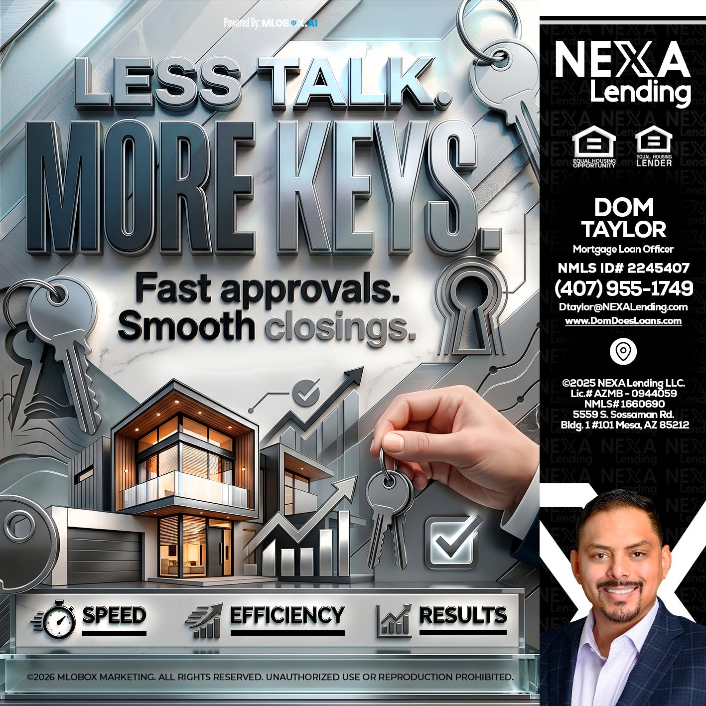 LESS TALK, MORE KEYS! - Dom Taylor -Mortgage Loan Officer
